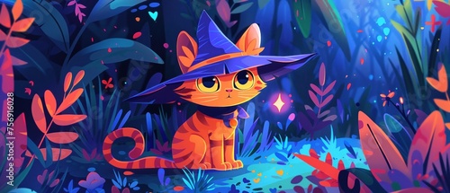 Mischievous cat in a wizard hat photo