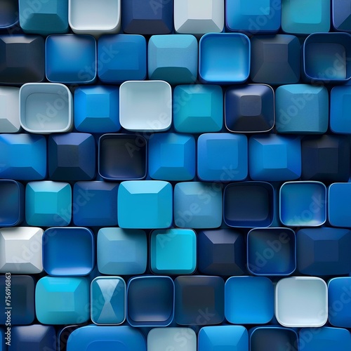 Abstract blue geometric background with squares and rectangles. Blue and white color. 3d render
