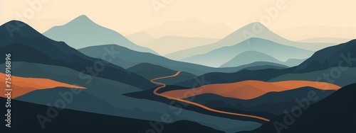 small mountains in the style of graphic illustration  simplified forms  tonalist color scheme  flat composition