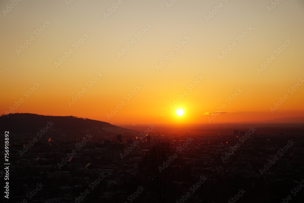 sunset over the city view in Freiburg im Breisgau, Germany sunset over the city view in Freiburg im Breisgau, Germany