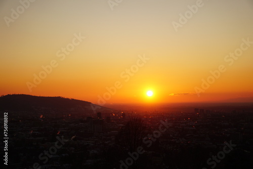 sunset over the city view in Freiburg im Breisgau, Germany
