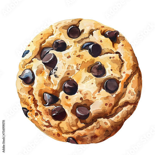 white background, watercolors, chocolate chip cookie watercolor, photo