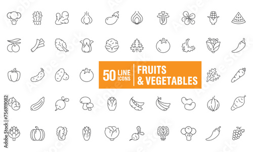 Fruits & Vegetables Line Icons