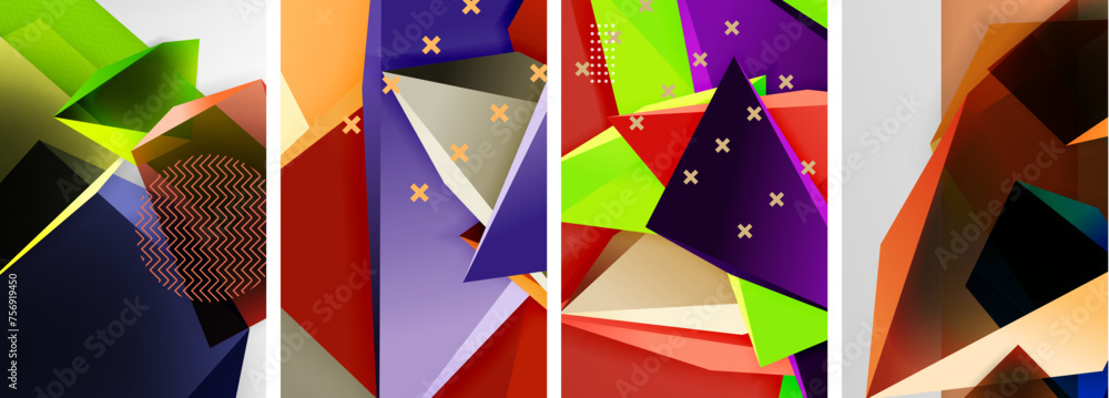 Trendy low poly 3d triangle shapes and other geometric elements background designs for wallpaper, business card, cover, poster, banner, brochure, header, website