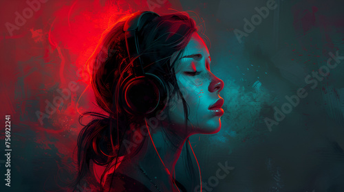 girl with headphones, generative Ai