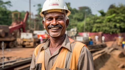 An inspiring series of portraits capturing an Indian worker in the foreground, with the building as a backdrop, reflecting the strength and commitment of the labor force.