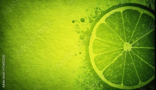Vibrant green lemon lime with empty space, abstract background gradient rough texture, bright light and grungy grainy noise