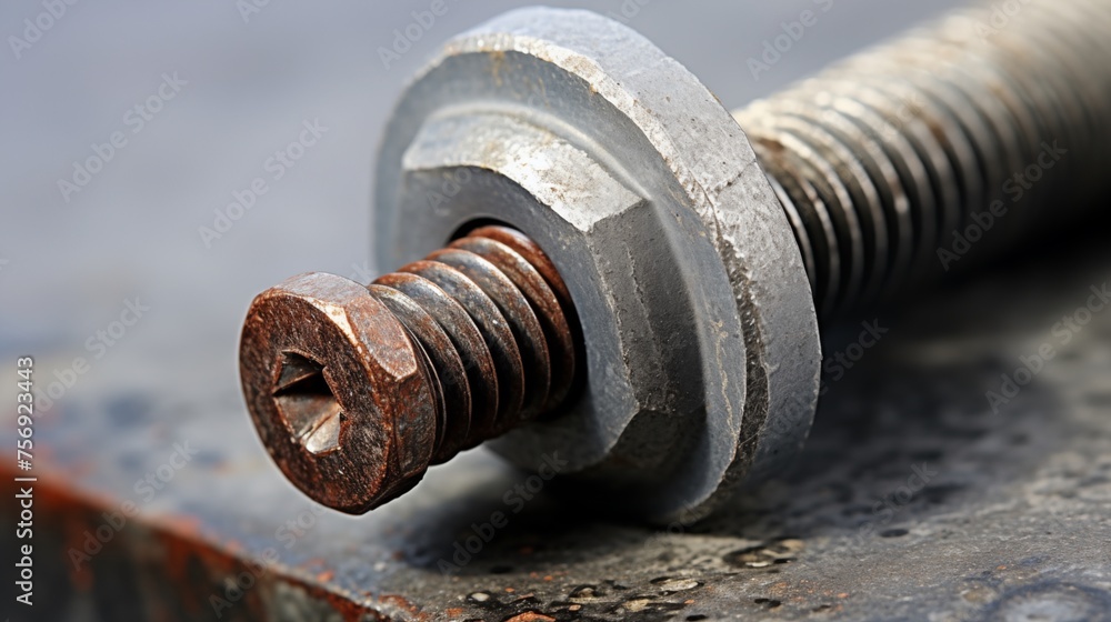 Close-up view providing detailed insight into the rusty old bolt head, showcasing its weathered and corroded condition at close range inspection.
Close-up view providing detailed insight into the rusty old bolt head, showcasing its weathered and corroded condition at close range inspection.