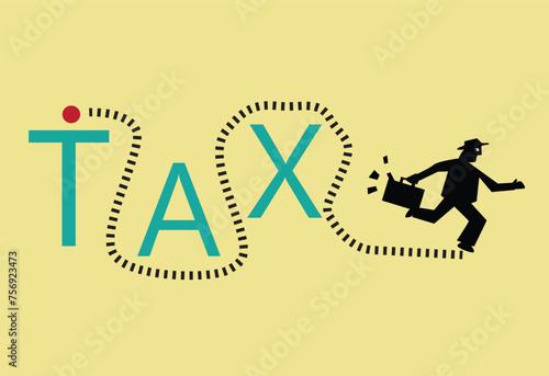 Tax evasion or Taxes stolen by a corrupt person. Editable Clip art.