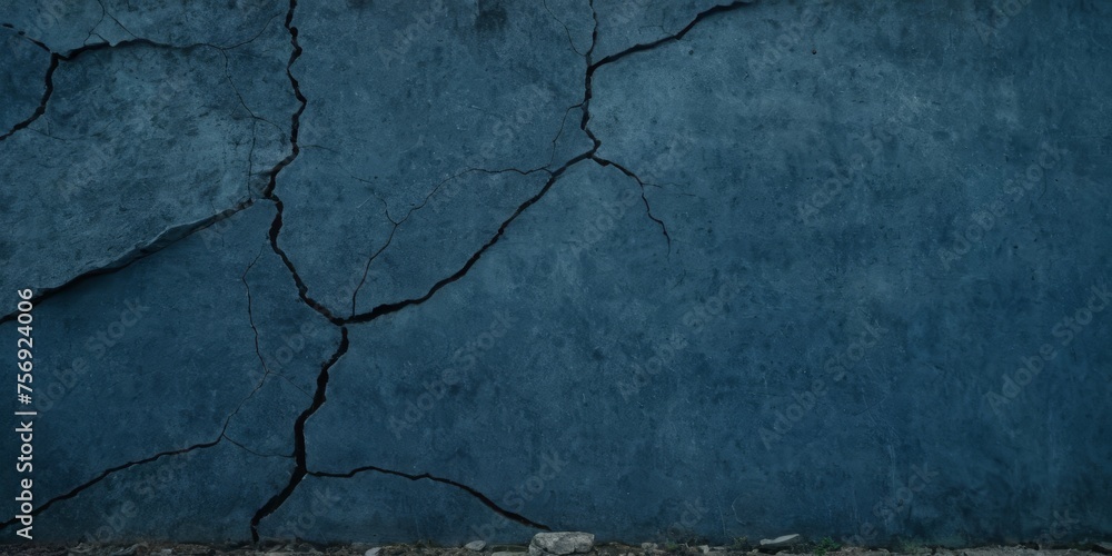 Obraz premium Black dark navy blue texture background for design. Toned rough concrete surface. A painted old building wall with cracks. Close-up. Distressed, broken, crushed, collapsed