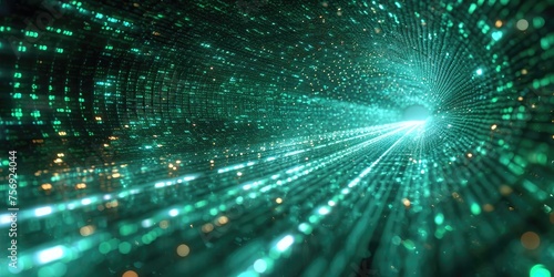 Dynamic green beams of light illuminate an abstract tunnel and convey high speed movement and futuristic energy