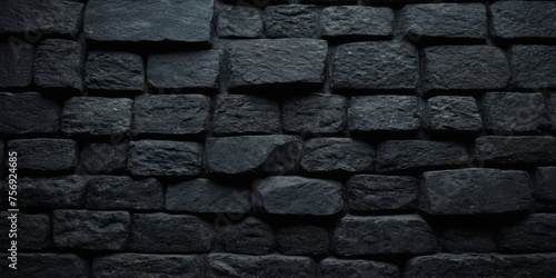 Black stone concrete texture square background, seamless dark gray black slate background with black stone texture