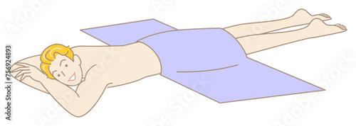 うつ伏せに寝てマッサージを待っている裸の可愛い男性 シンプル イラスト ベクター