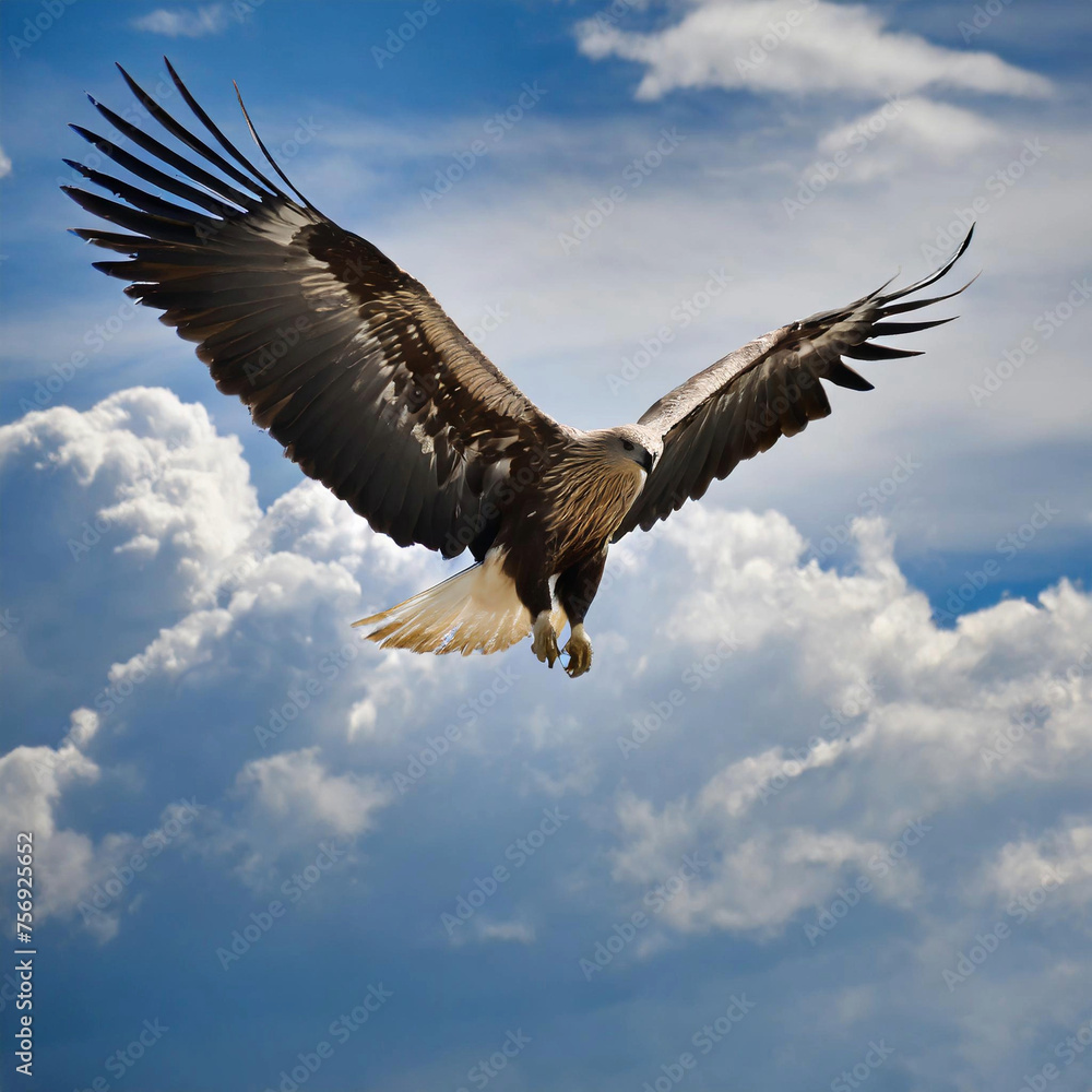 An eagle with large wings in the vast sky. Generative AI
An eagle with large wings in the vast sky. Generative AI