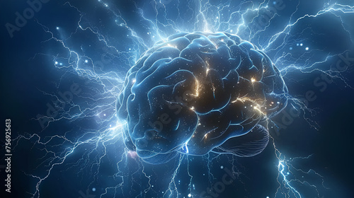 Human Brain Digital Illustration Depicting Electrical Activity and Neural Connections, Neuroscience and Neurology Concepts, Brain Functions Visualized Digitally, Generative AI

 #756925613