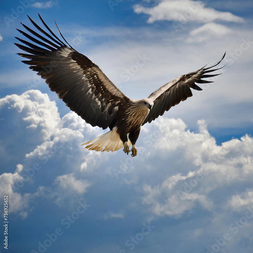 An eagle with large wings in the vast sky. Generative AI 