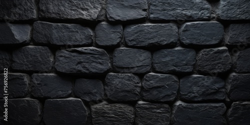 Black stone concrete texture square background, seamless dark gray black slate background with black stone texture
