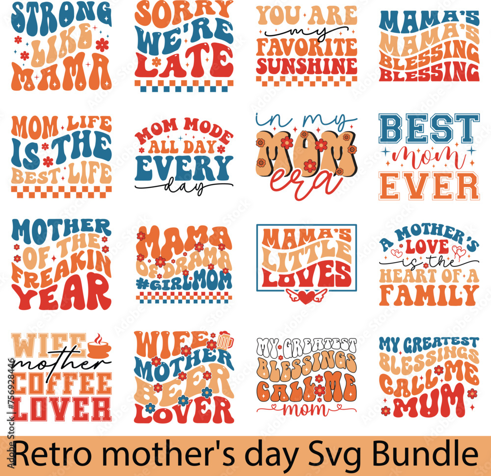 T-shirt Retro Mother's Day SVG Bundle, Retro Mama Svg, Mom Shirt svg, Mother's Day Gift, Mom Life svg, Gift for Mom, Retro Mother's Day SVG Bundle, Mom Shirt svg, Mother's Day Gift, Mom Life, 