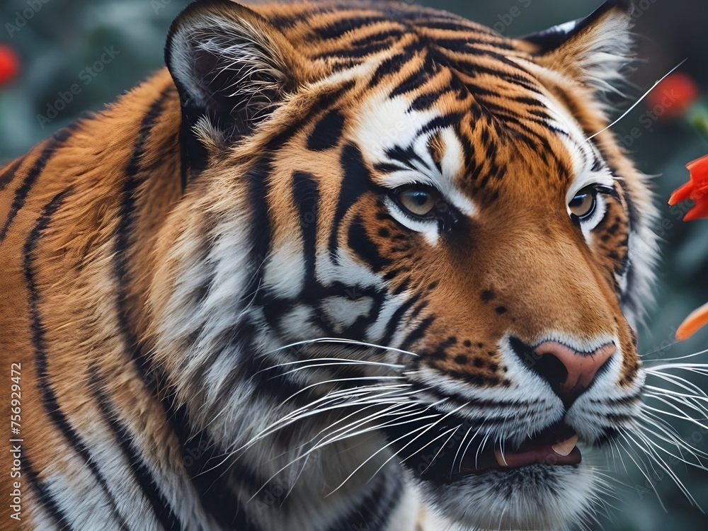 Obraz premium Captivating, high-quality image for the internet in 2024 featuring a detailed and vibrant tiger. Integrate trending or culturally relevant elements, emphasizing colors, composition Generative AI
