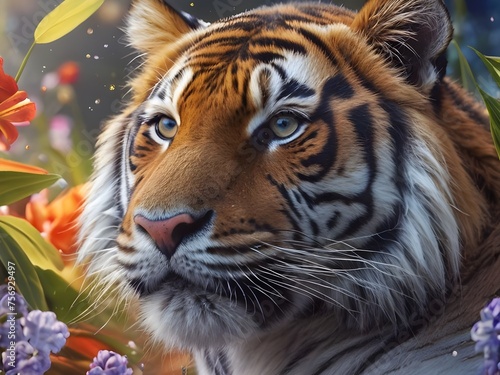 Captivating  high-quality image for the internet in 2024 featuring a detailed and vibrant tiger. Integrate trending or culturally relevant elements  emphasizing colors  composition Generative AI