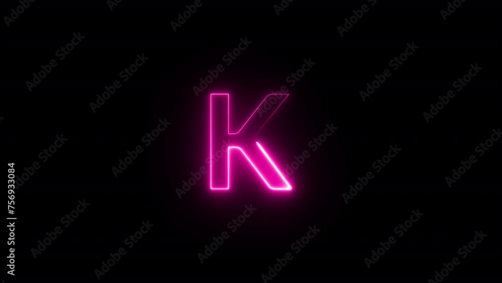 Abstract background Neon Letter K Animation on Black Background .Neon glowing sign letter K with alpha channel, neon alphabet and letters, neon light for banner A to Z Animation. Abstract background Neon Letter K Animation on Black Background .Neon glowing sign letter K with alpha channel, neon alphabet and letters, neon light for banner A to Z Animation.