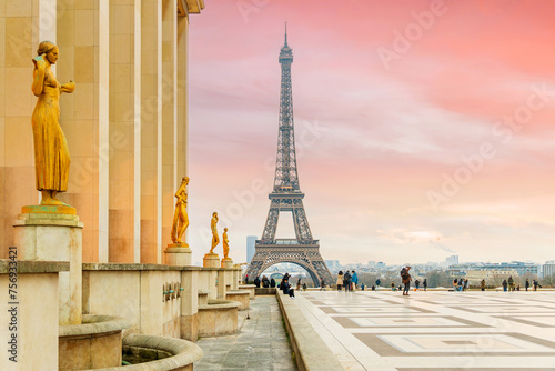 Paris Eiffel Tower and Champ de Mars in Paris