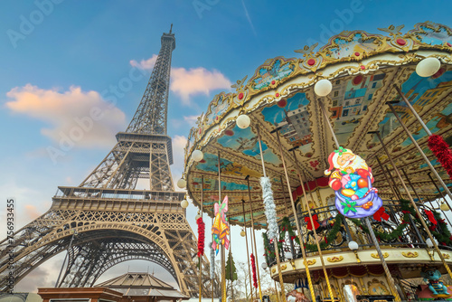 Paris Eiffel Tower and carousel in Paris