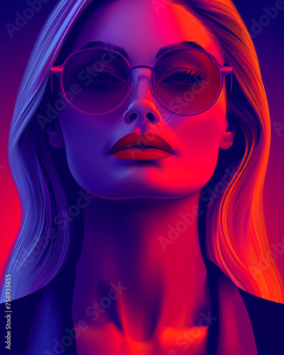 Portrait of a girl in neon colors. Illustration.