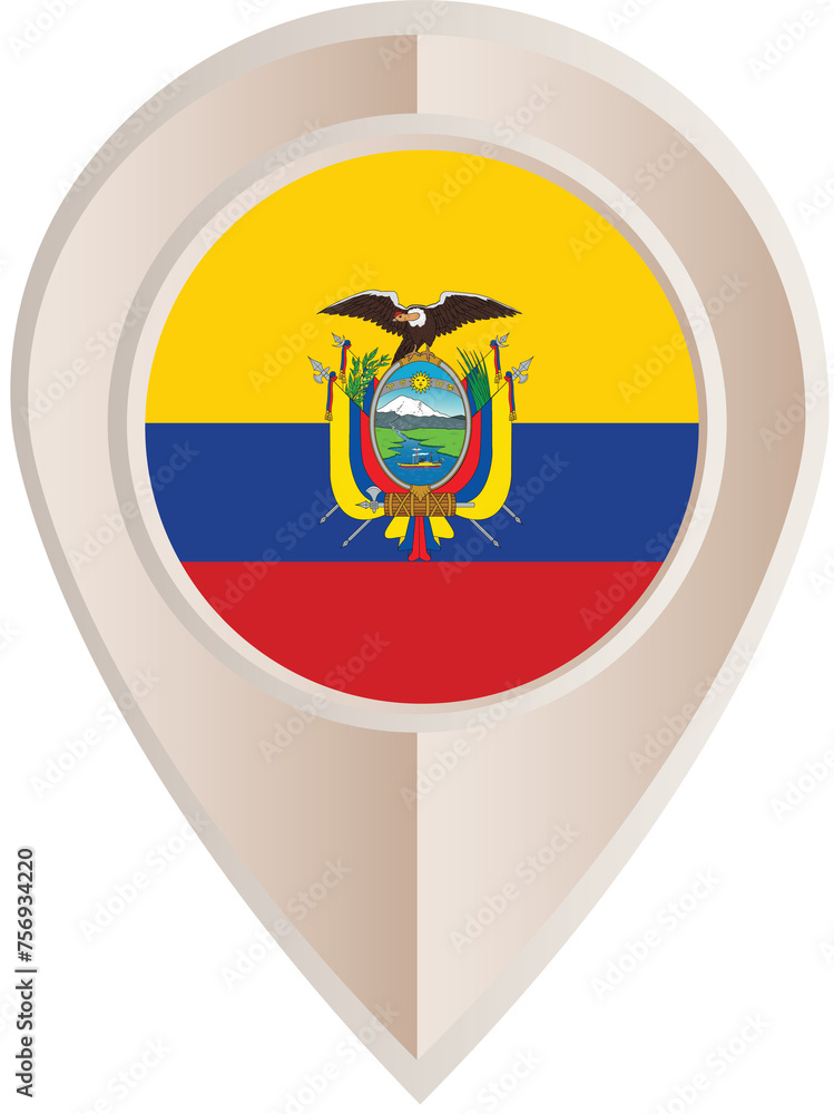 Ecuador flag, location pin, location pointer Ecuador flag, location pin, location pointer