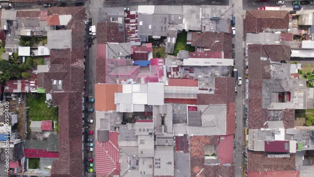 Top down aerial view of houses, rooftops in small town Filandia, Colombia Top down aerial view of houses, rooftops in small town Filandia, Colombia