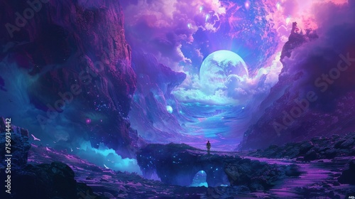 Blue and purple fantasy landscape of mystery and wonder.