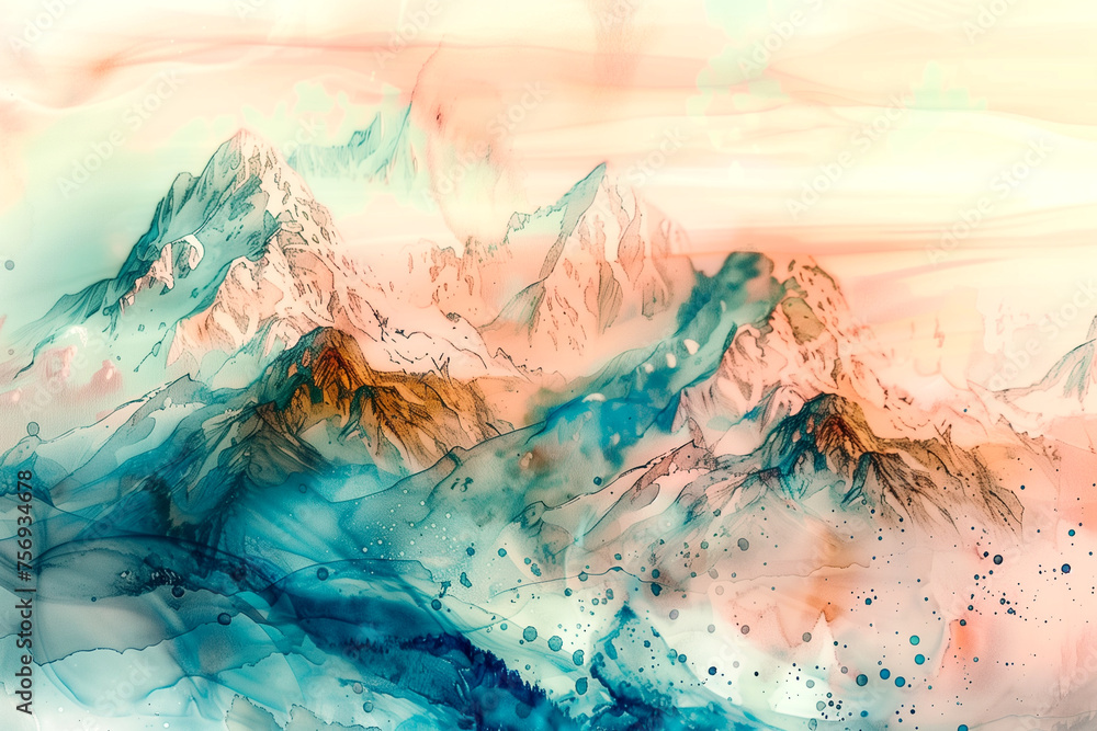 Fototapeta premium abstract painting of mountains made using alcohol ink technique