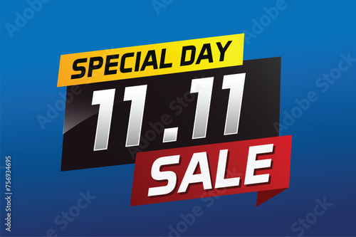 11.11 Special day sale word concept vector illustration with ribbon and 3d style for use landing page, template, ui, web, mobile app, poster, banner, flyer, background, gift card, coupon

