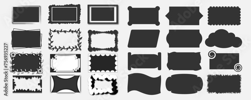 Rectangle shape frame with zigzag edge. Rectangular jagged curved box element. Geometric zig zag wavy stickers. Wiggly undalute square badge, vector illustration for poster, banner, social media tem