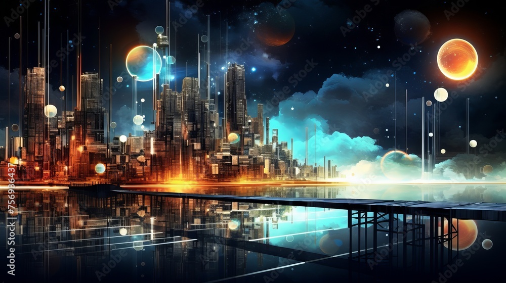 Obraz premium Artistic composition from the City Lights series, featuring technological fractal textures that explore themes of science, technology, design, and imagination.