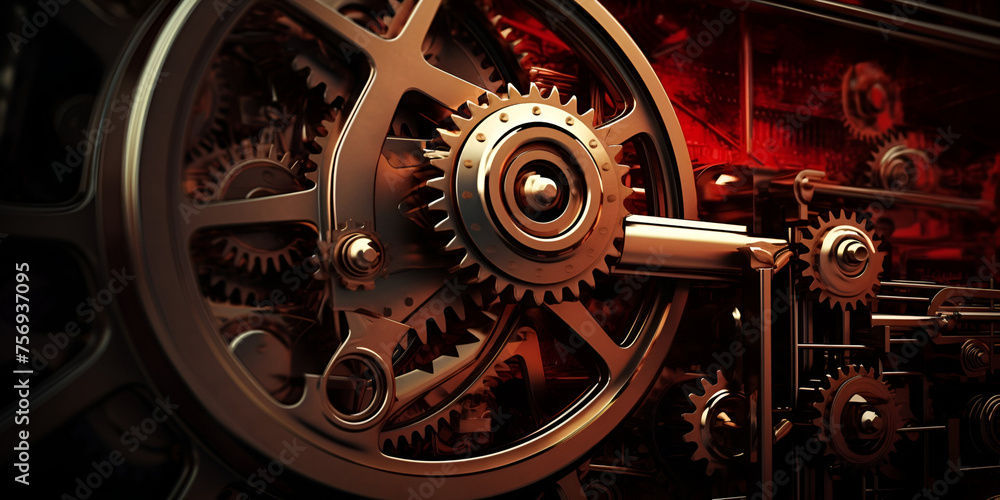 Engineering Excellence, the Intricate Gear Mechanism of a Complicated Machine, Colorful steampunk technology background. Engineering Excellence, the Intricate Gear Mechanism of a Complicated Machine, Colorful steampunk technology background.