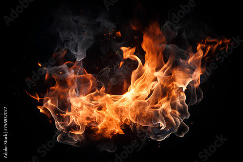 Fire on black background. Big flame. Abstract illustration