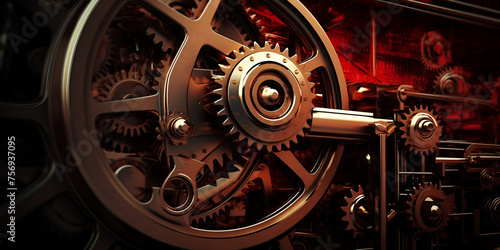 Engineering Excellence, the Intricate Gear Mechanism of a Complicated Machine, Colorful steampunk technology background.