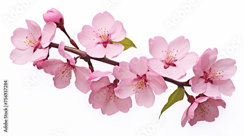 Collection of Japanese pink cherry blossoms or sakura flowers displayed in full bloom, isolated on a white background.