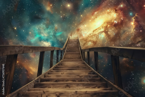 Stairs to galaxy abstract background. Generative ai.