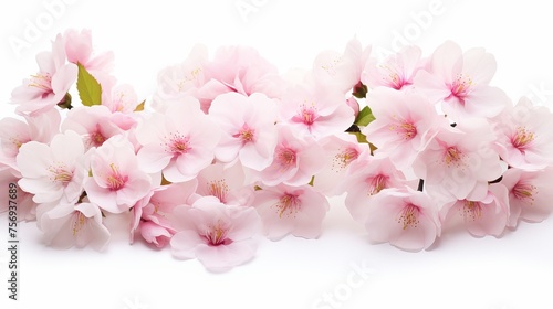 Ethereal cherry blossoms forming a natural border, studio isolated against a pure white background in a panoramic format.