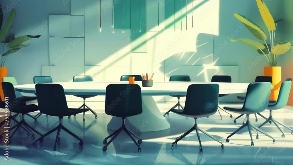 A meeting room featuring a large round table and chairs versus a smaller square table surrounded by standing desks showcases the diverse options available for collaborative A meeting room featuring a large round table and chairs versus a smaller square table surrounded by standing desks showcases the diverse options available for collaborative