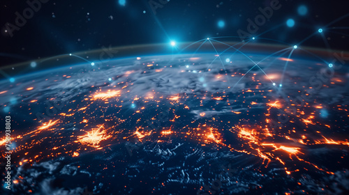 lights of the world, Earth Day, Global world network and telecommunication. People connected on Earth. Communication technology for internet business concept, Ai generated image