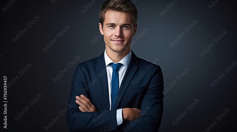 Portrait of a smiling girl student or woman teacher against a gray wall background. Portrait of a smiling girl student or woman teacher against a gray wall background.