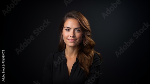 Portrait of a young Caucasian teacher against a blackboard backdrop.