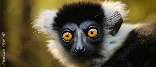 Black lemur  male  portrait Eulemur macaco Madagascar photo