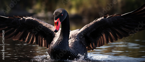 Black Swan Cygnus atratus is a large waterfowl native photo