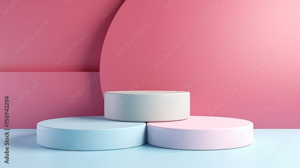 Geometric shapes composition with empty space for product design show. Abstract minimal scene with geometrical forms. Cylinder podiums in pastel colors. Abstract background. 3d render Geometric shapes composition with empty space for product design show. Abstract minimal scene with geometrical forms. Cylinder podiums in pastel colors. Abstract background. 3d render
