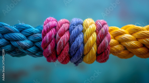 close up of rope, Team rope diverse strength connect partnership together teamwork unity communicate support. Strong diverse network rope team concept background, Ai generated image photo