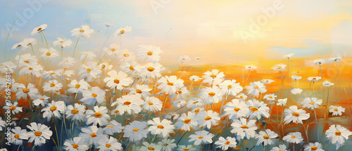 blurred background of daisies on the indian summer photo